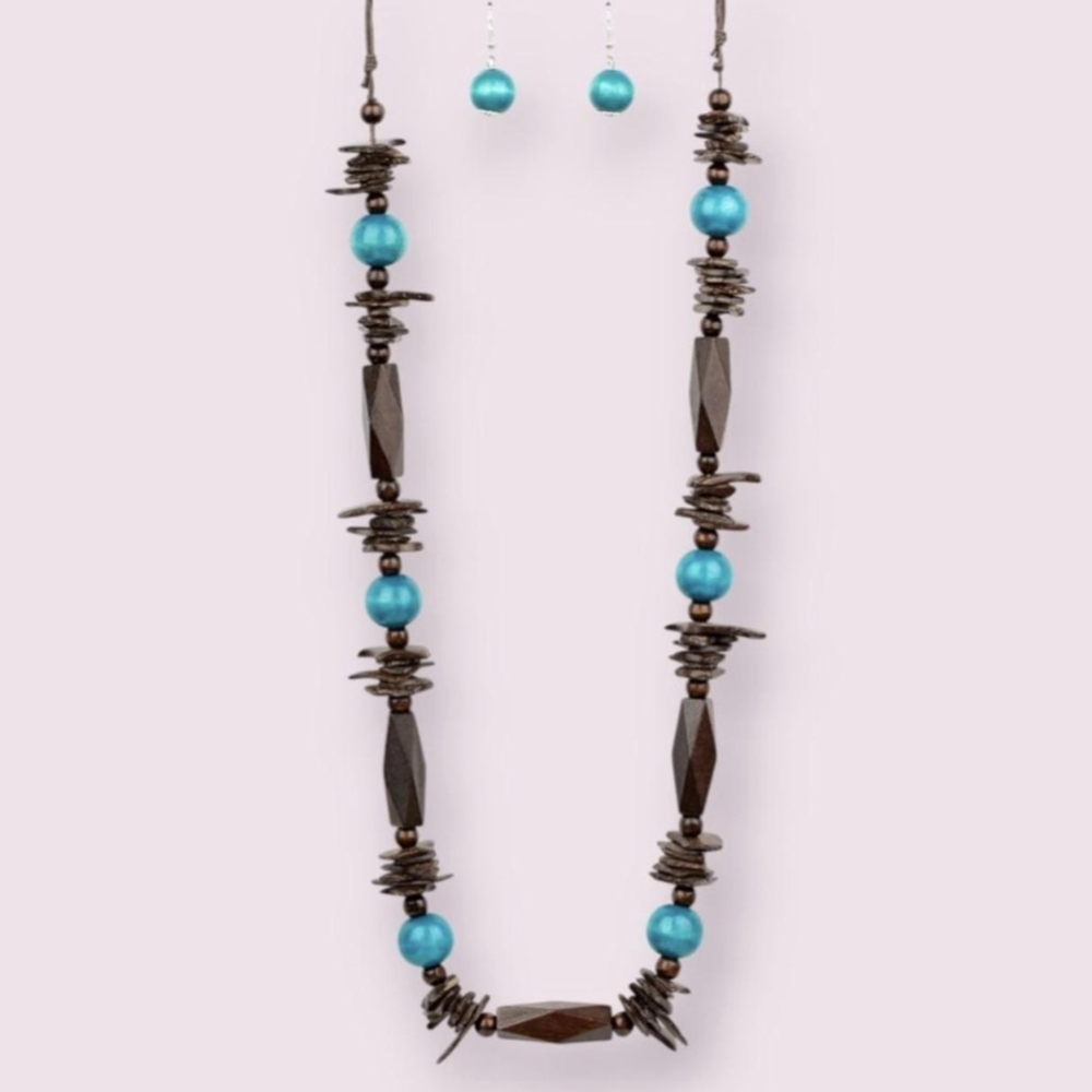 Paparazzi Turquoise and Brown Beaded Necklace Set